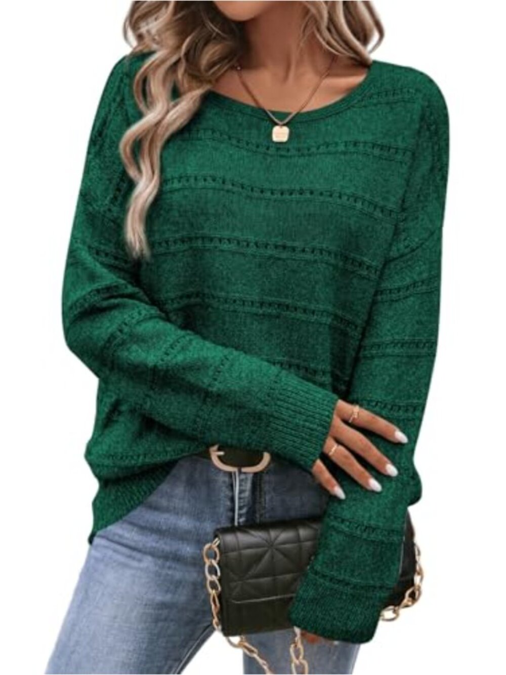 Women's Crochet Boat Neck Long Sleeve Sweater Lightweight Knit Pullover